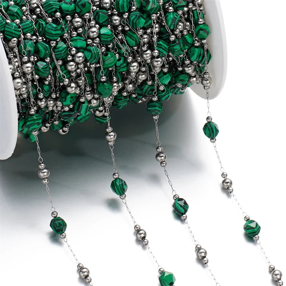 Mixed Stainless Steel Stone Bead Jewelry Chain