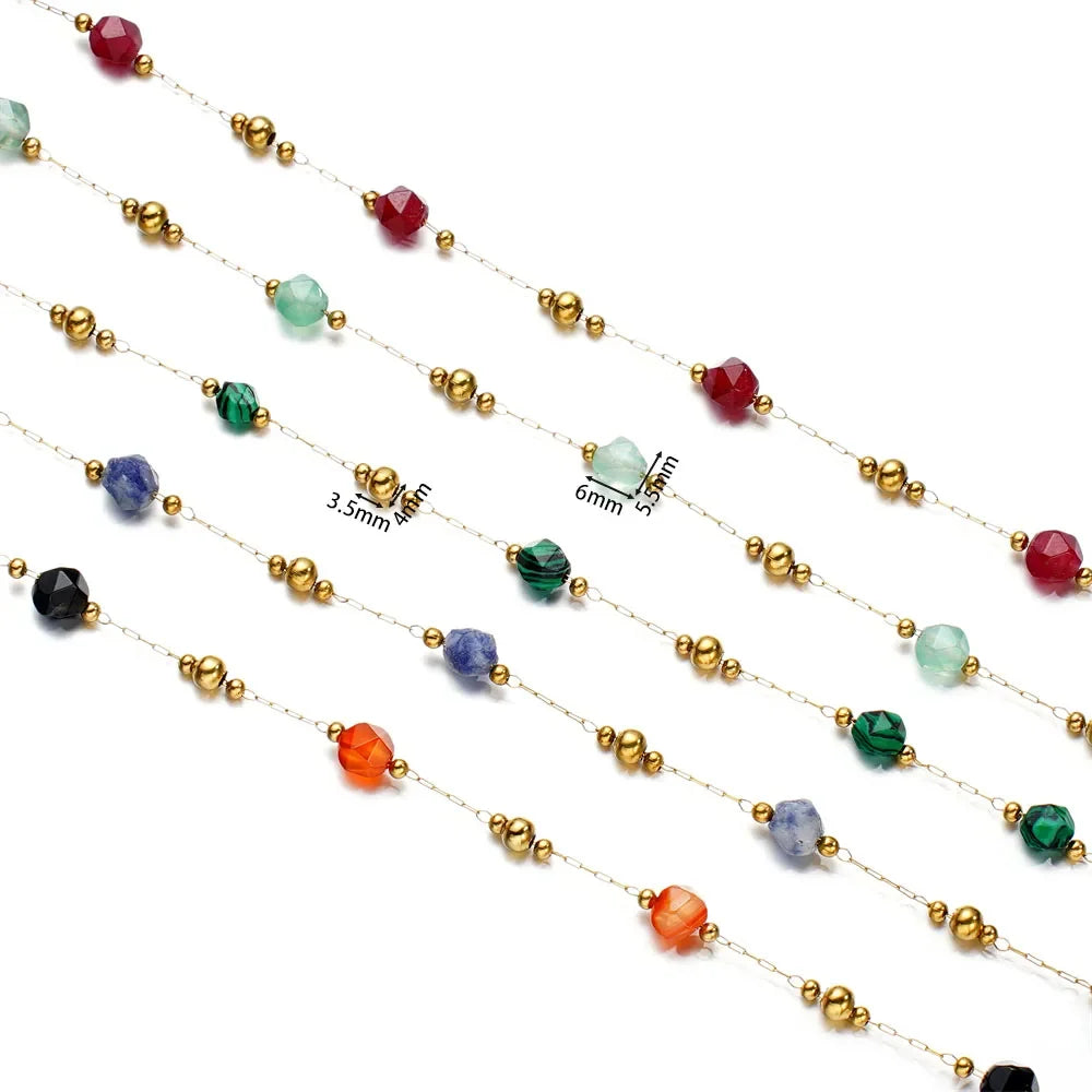 Mixed Stainless Steel Stone Bead Jewelry Chain