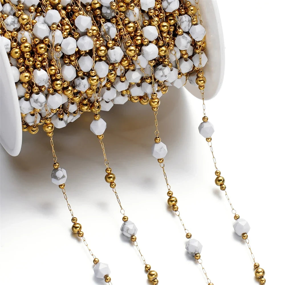 Mixed Stainless Steel Stone Bead Jewelry Chain