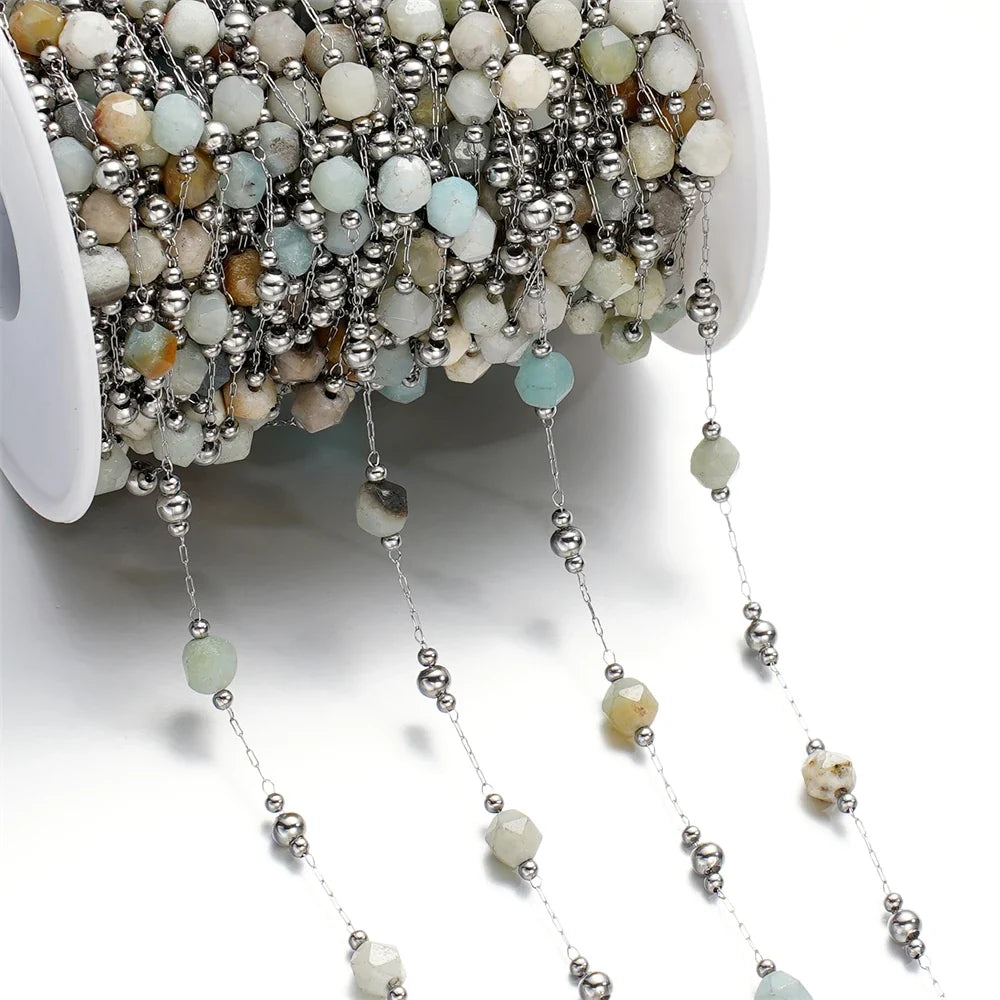 Mixed Stainless Steel Stone Bead Jewelry Chain