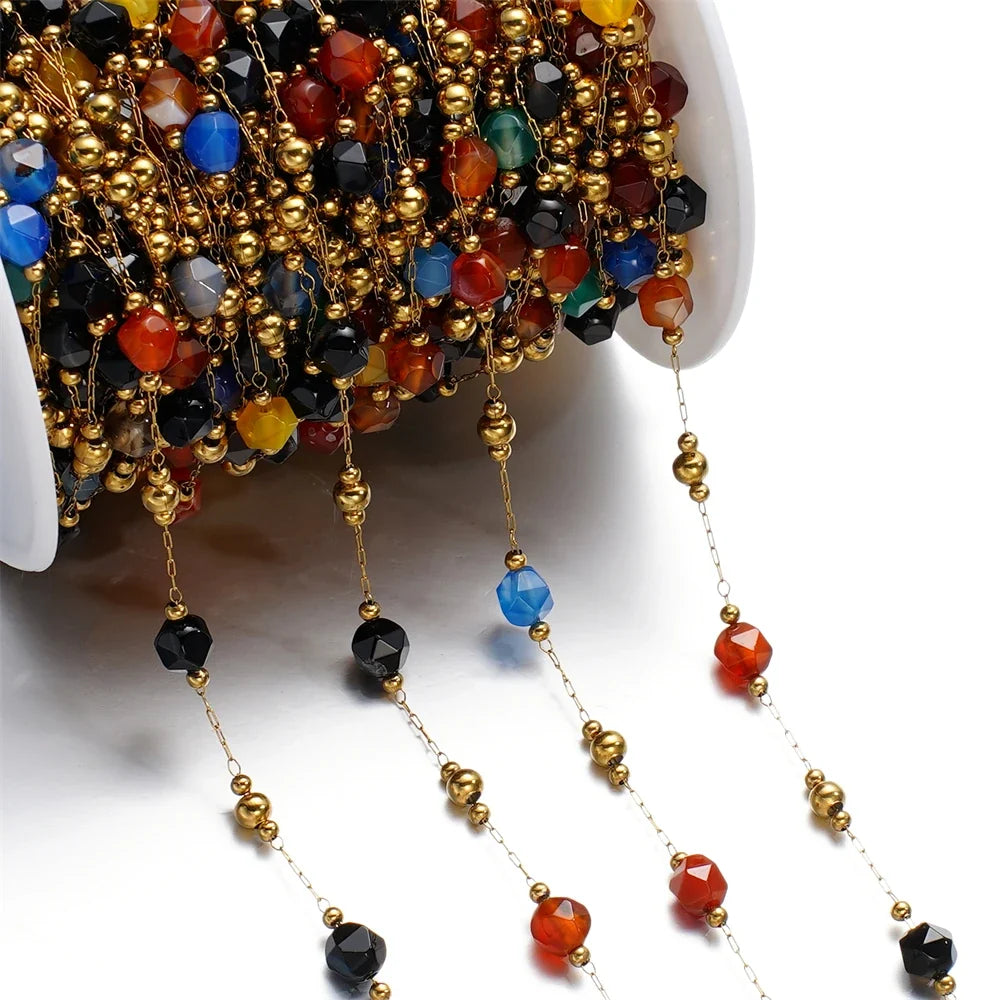 Mixed Stainless Steel Stone Bead Jewelry Chain