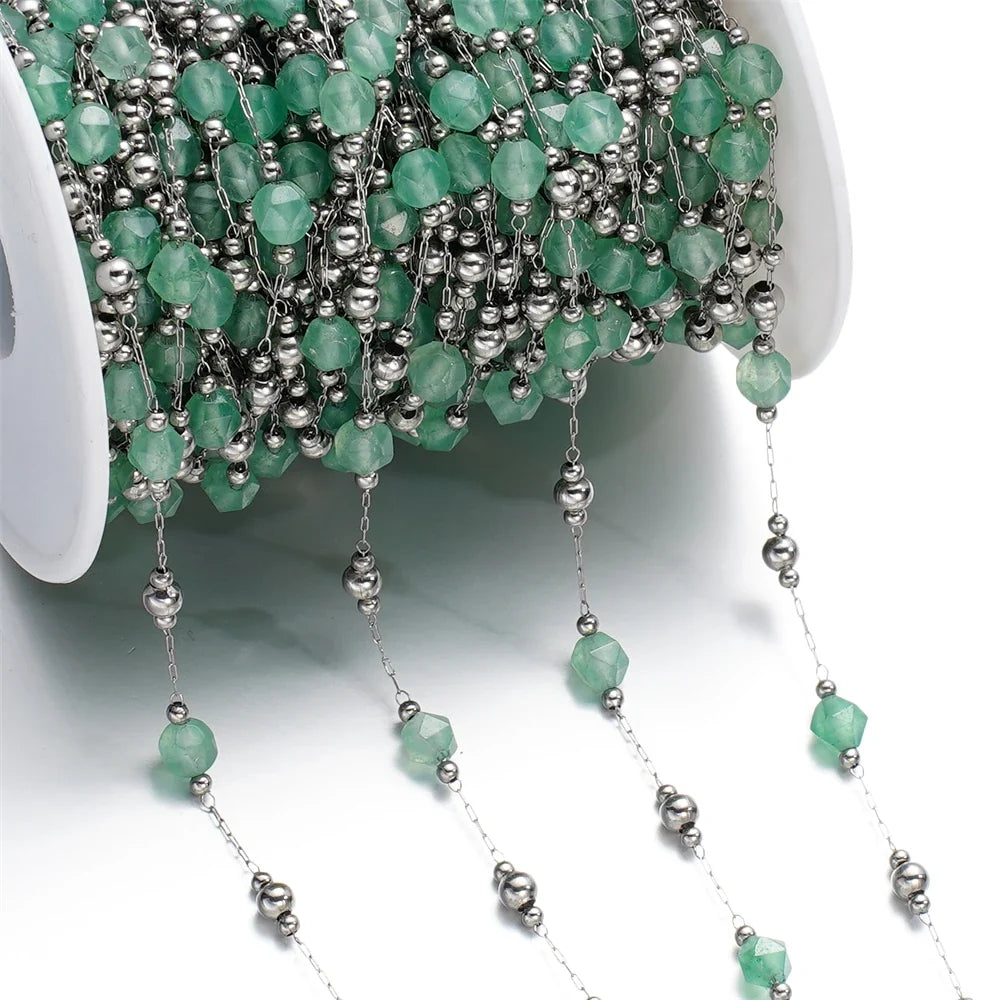 Mixed Stainless Steel Stone Bead Jewelry Chain