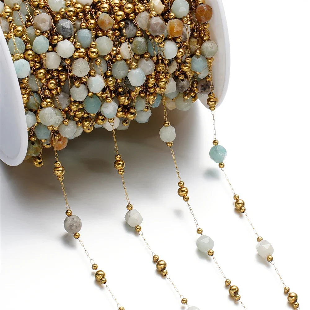 Mixed Stainless Steel Stone Bead Jewelry Chain