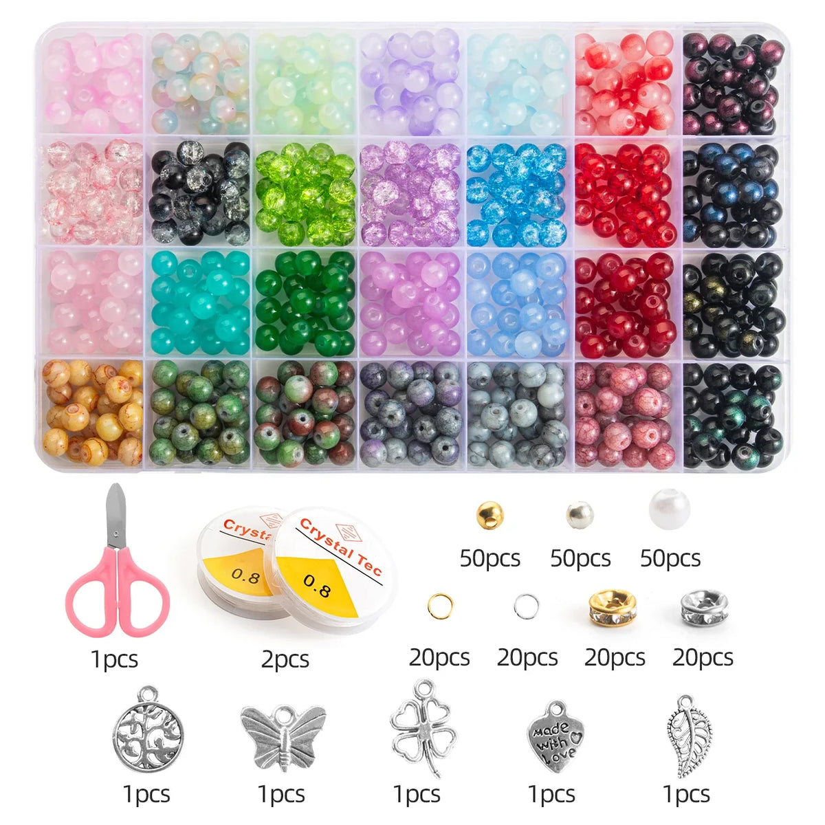 28-Color Glass Beads Bracelet Making Kit