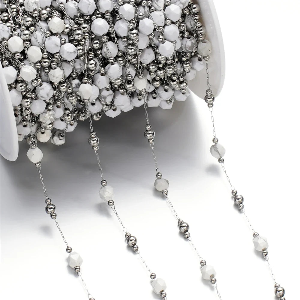 Mixed Stainless Steel Stone Bead Jewelry Chain