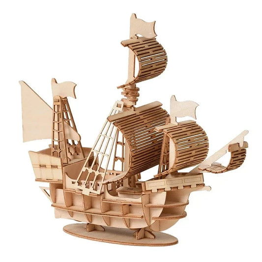 3D Wooden Sailboat Puzzle Assembly Model