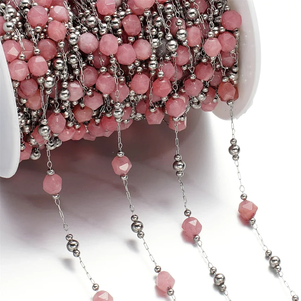 Mixed Stainless Steel Stone Bead Jewelry Chain