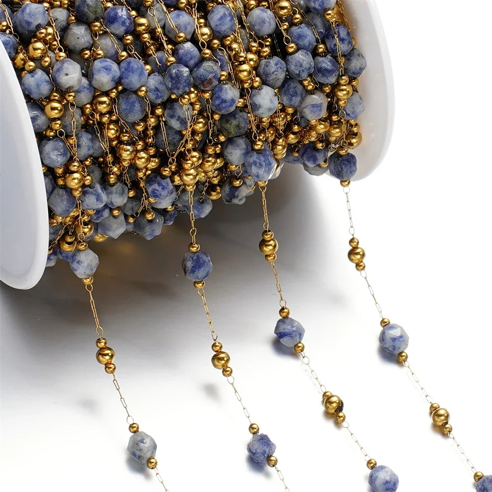Mixed Stainless Steel Stone Bead Jewelry Chain