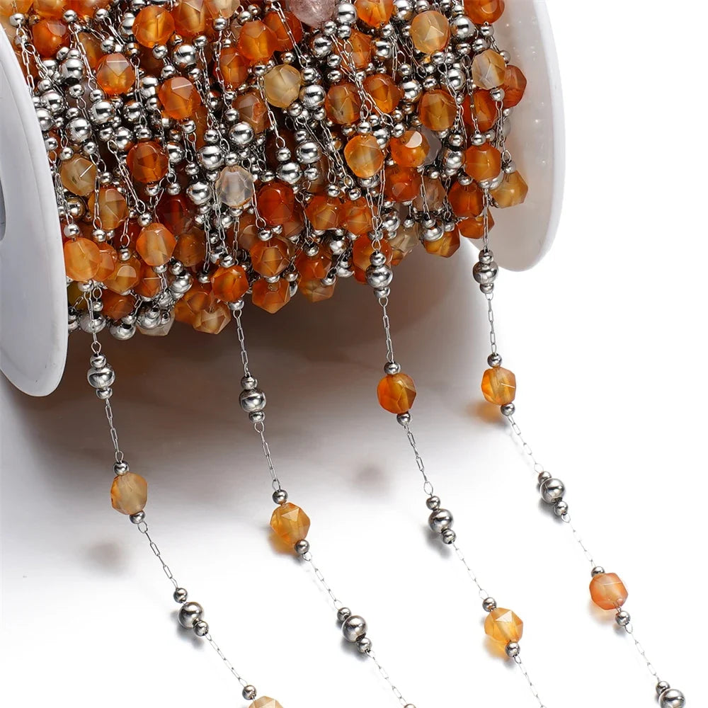 Mixed Stainless Steel Stone Bead Jewelry Chain