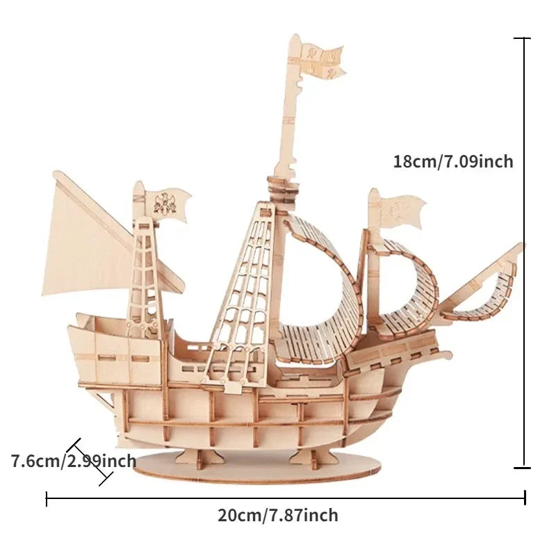 3D Wooden Sailboat Puzzle Assembly Model