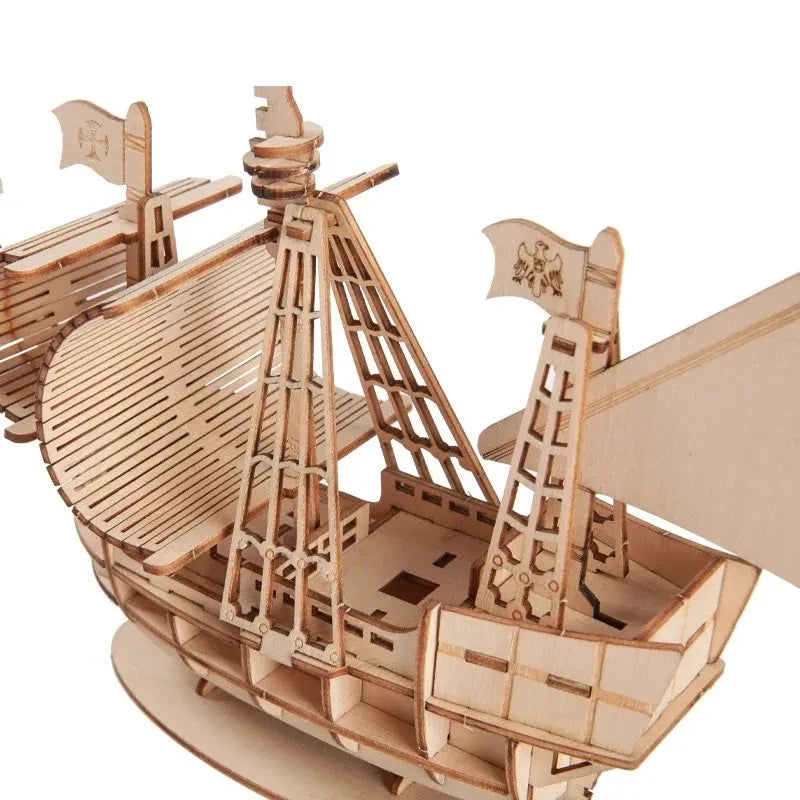 3D Wooden Sailboat Puzzle Assembly Model