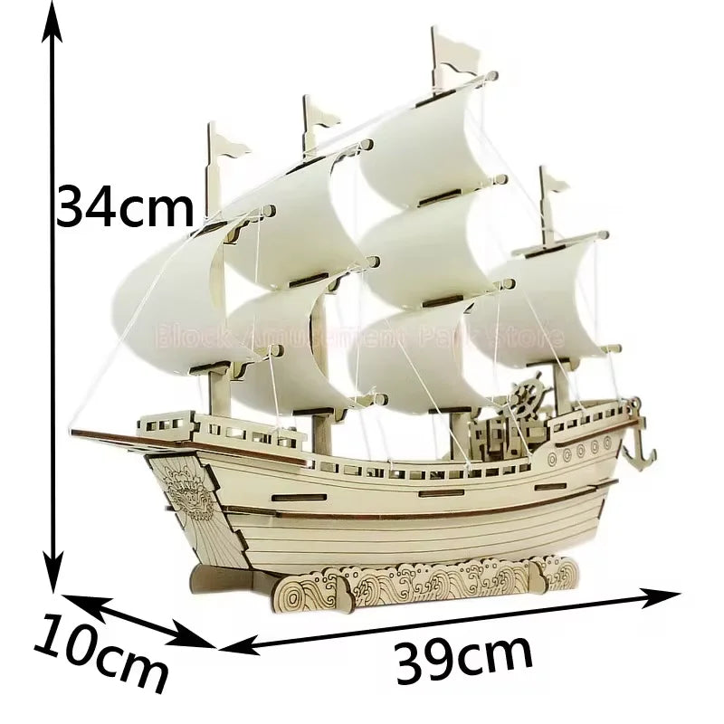 3D Wooden Sailboat Puzzle Assembly Model