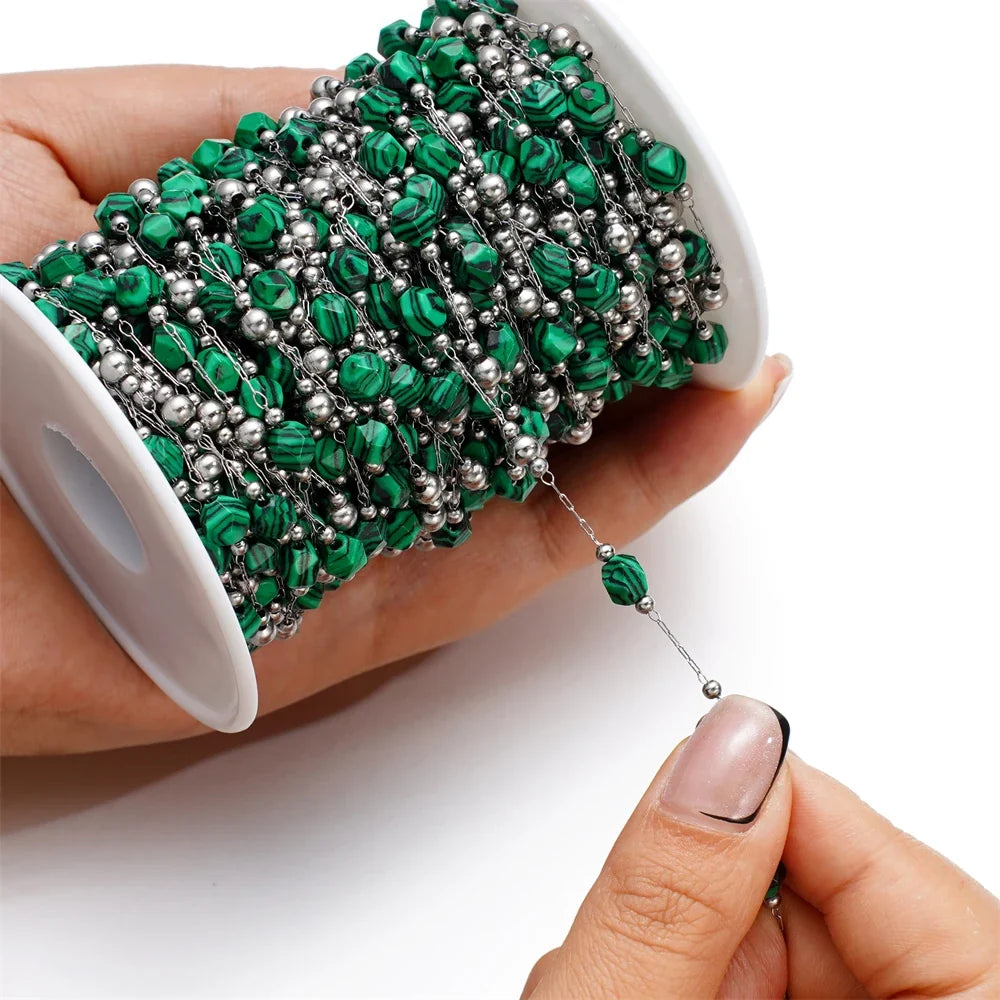 Mixed Stainless Steel Stone Bead Jewelry Chain