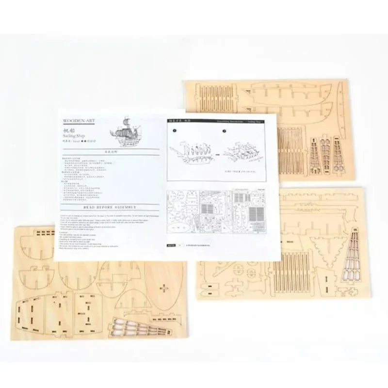 3D Wooden Sailboat Puzzle Assembly Model