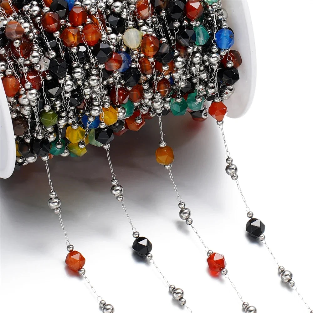 Mixed Stainless Steel Stone Bead Jewelry Chain