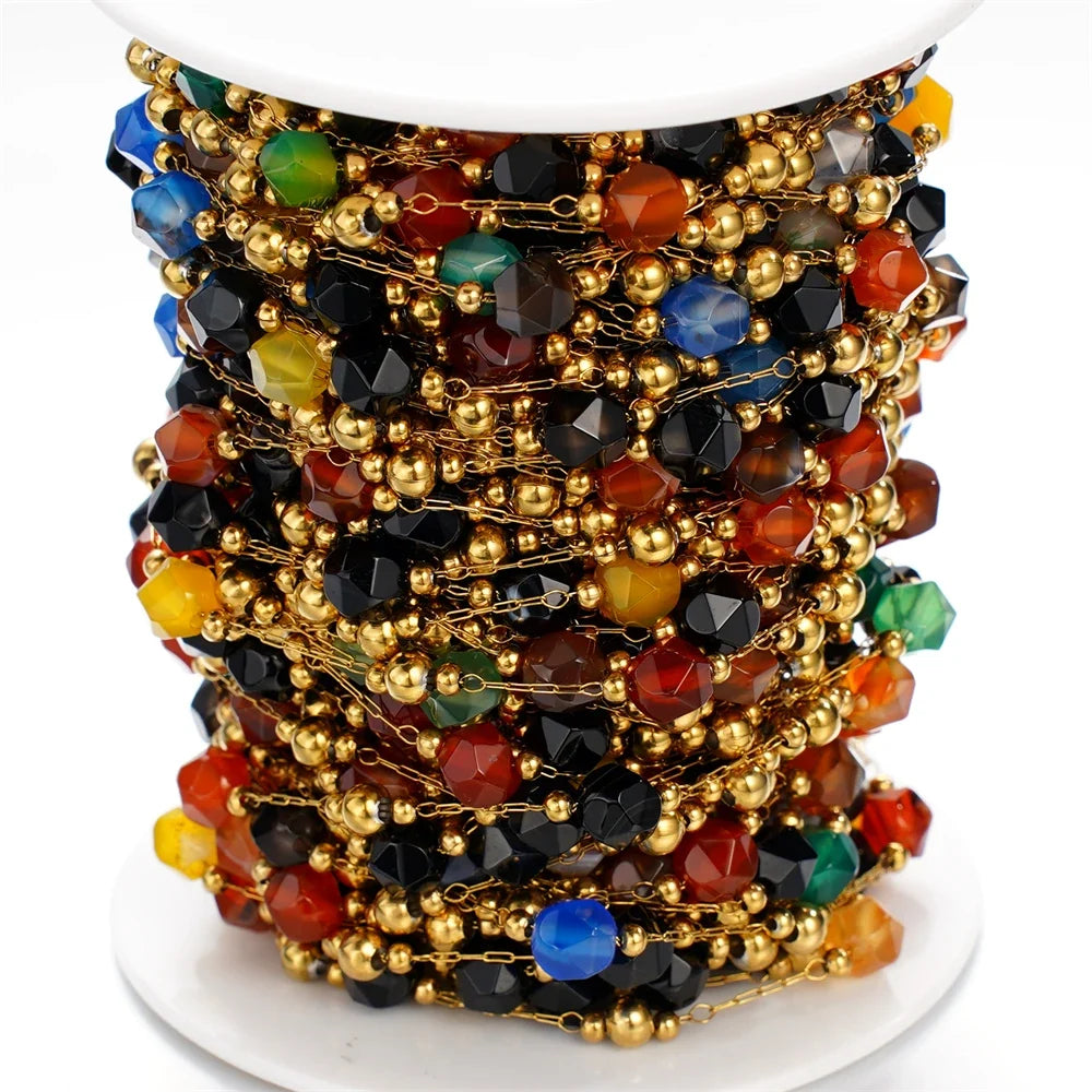 Mixed Stainless Steel Stone Bead Jewelry Chain