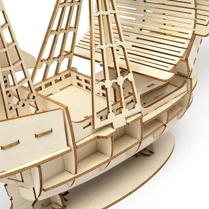 3D Wooden Sailboat Puzzle Assembly Model