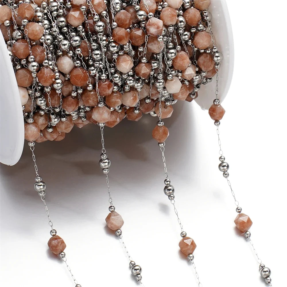 Mixed Stainless Steel Stone Bead Jewelry Chain