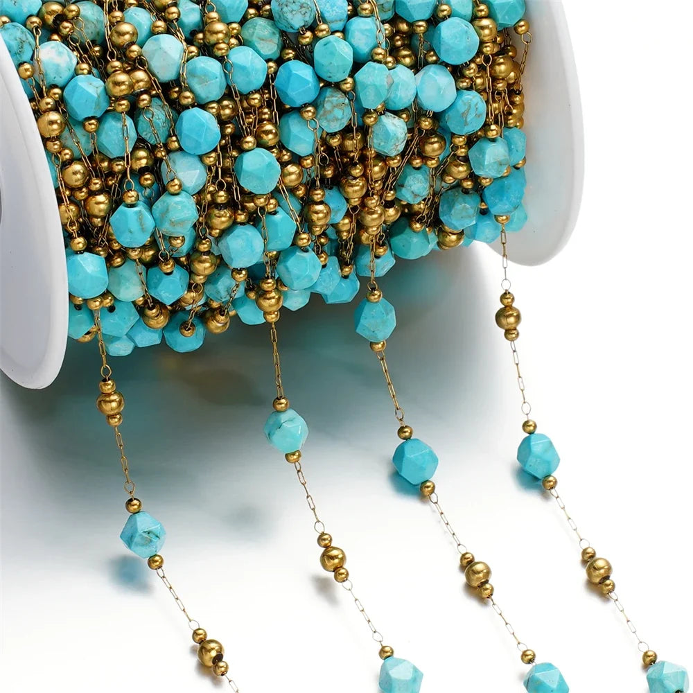 Mixed Stainless Steel Stone Bead Jewelry Chain