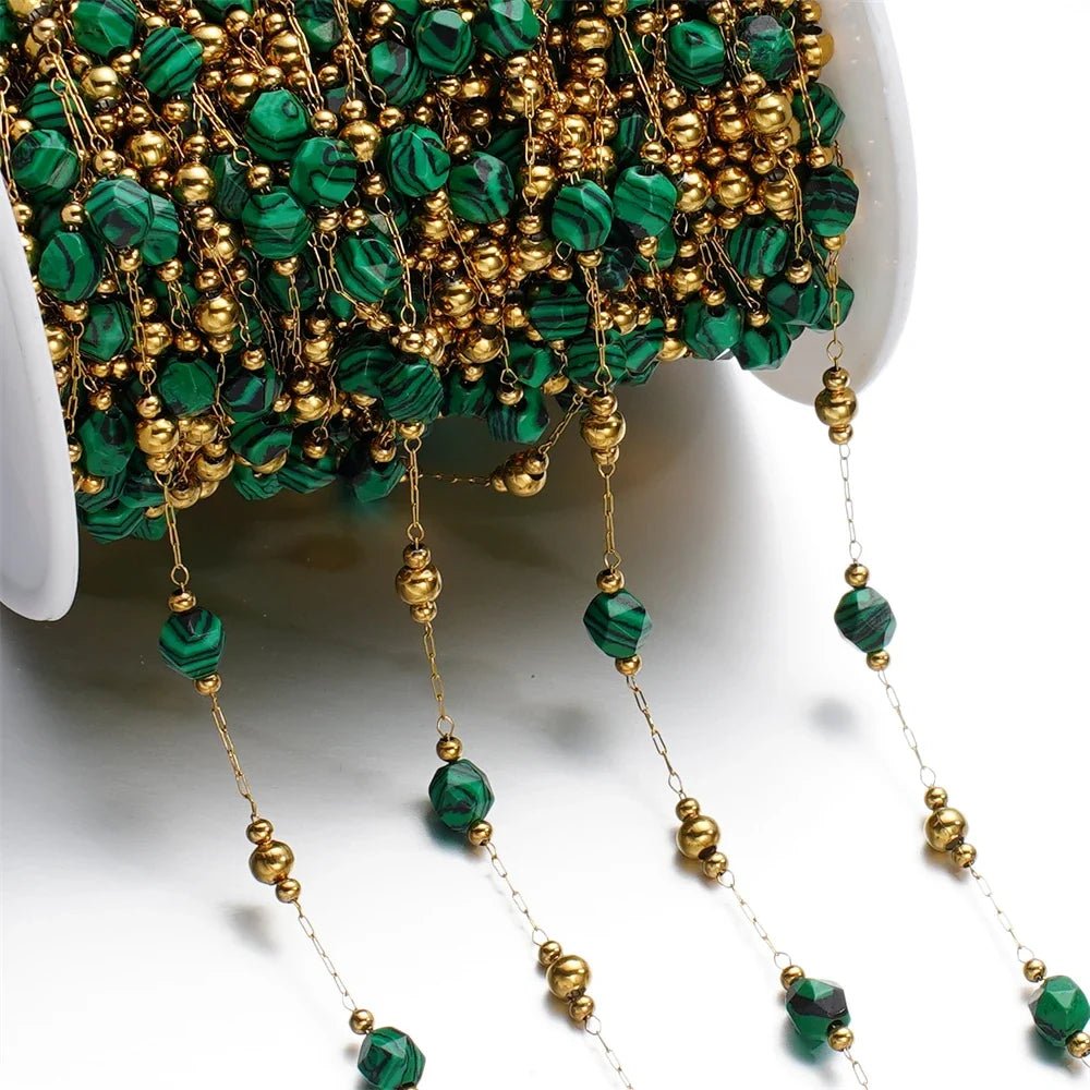 Mixed Stainless Steel Stone Bead Jewelry Chain
