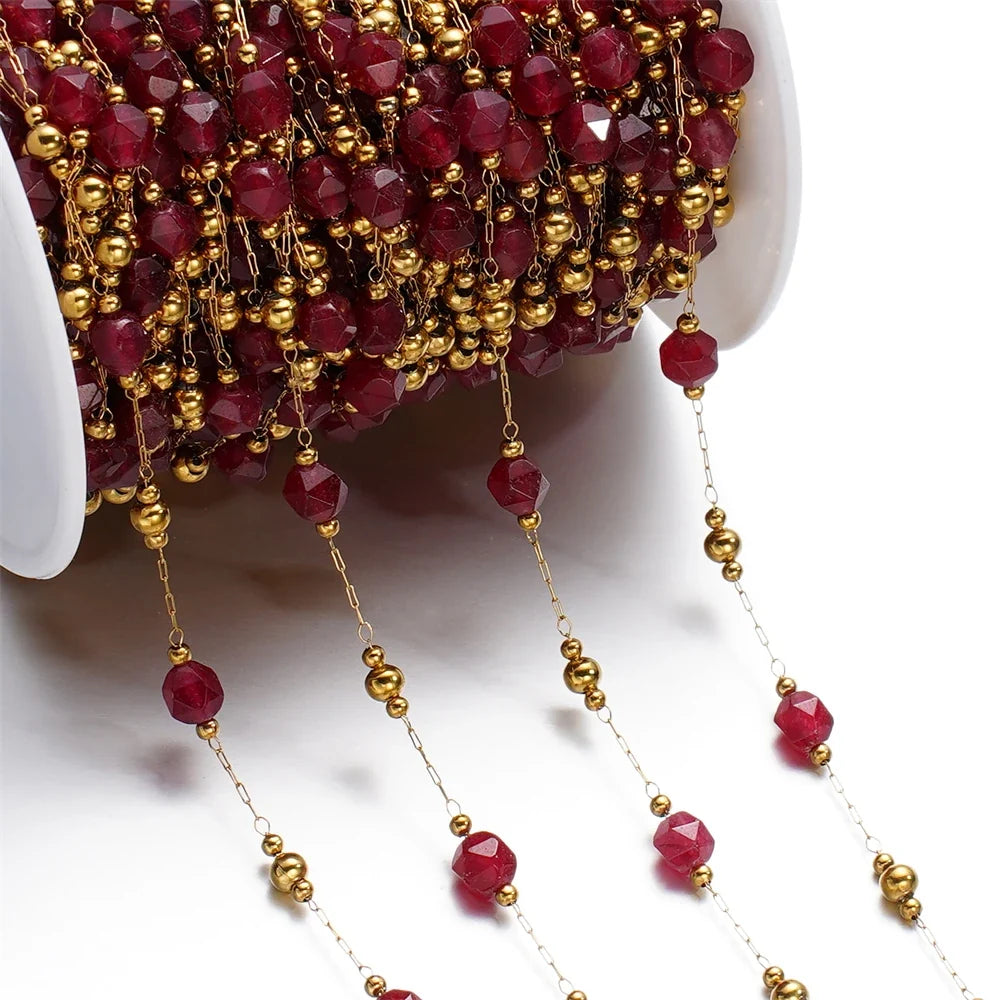 Mixed Stainless Steel Stone Bead Jewelry Chain