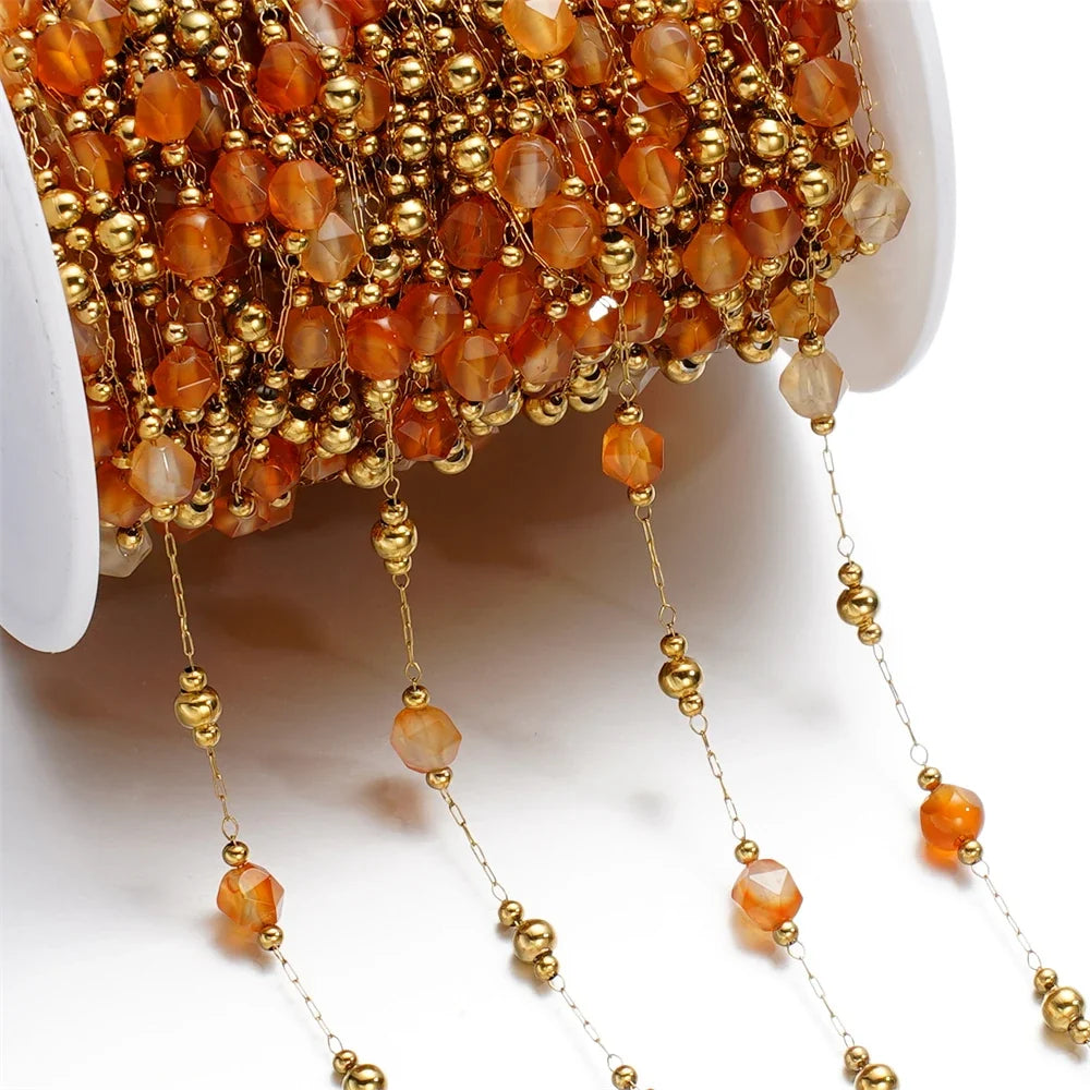 Mixed Stainless Steel Stone Bead Jewelry Chain