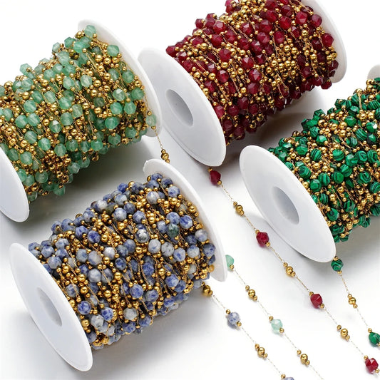 Mixed Stainless Steel Stone Bead Jewelry Chain