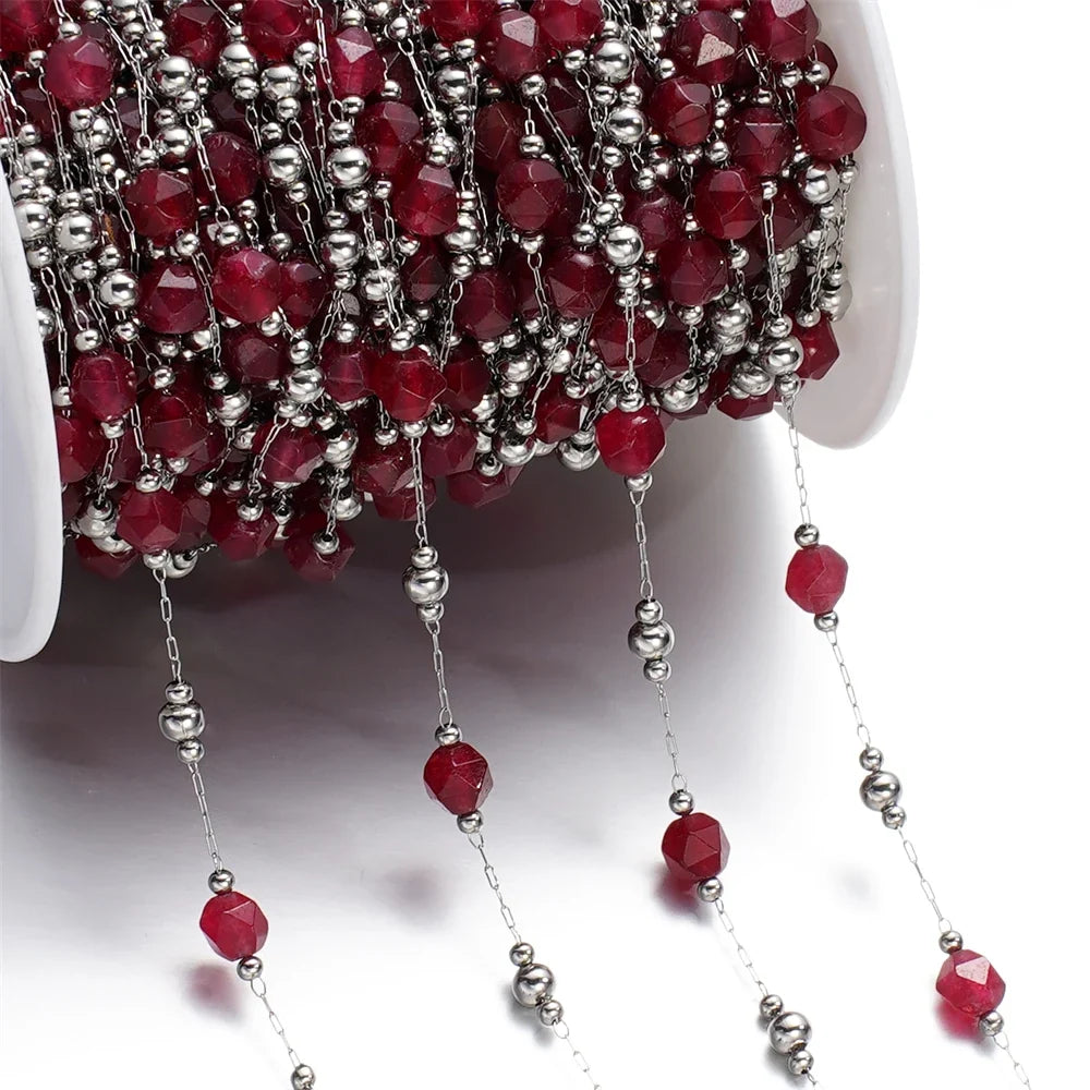 Mixed Stainless Steel Stone Bead Jewelry Chain