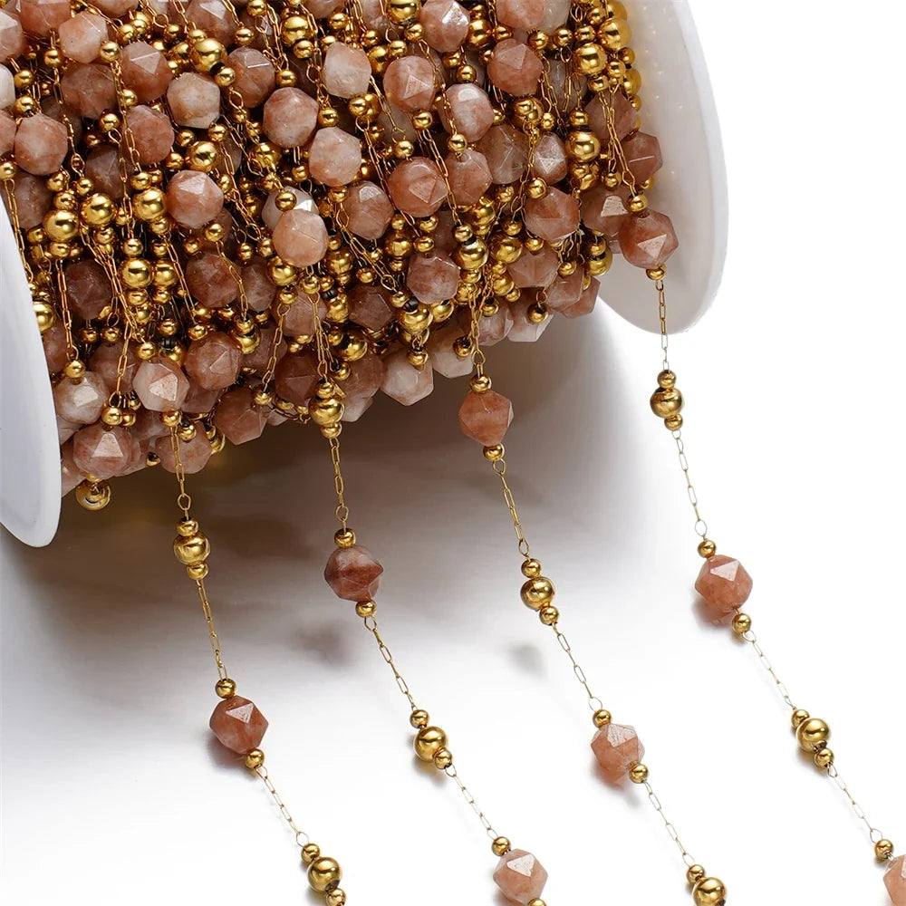 Mixed Stainless Steel Stone Bead Jewelry Chain