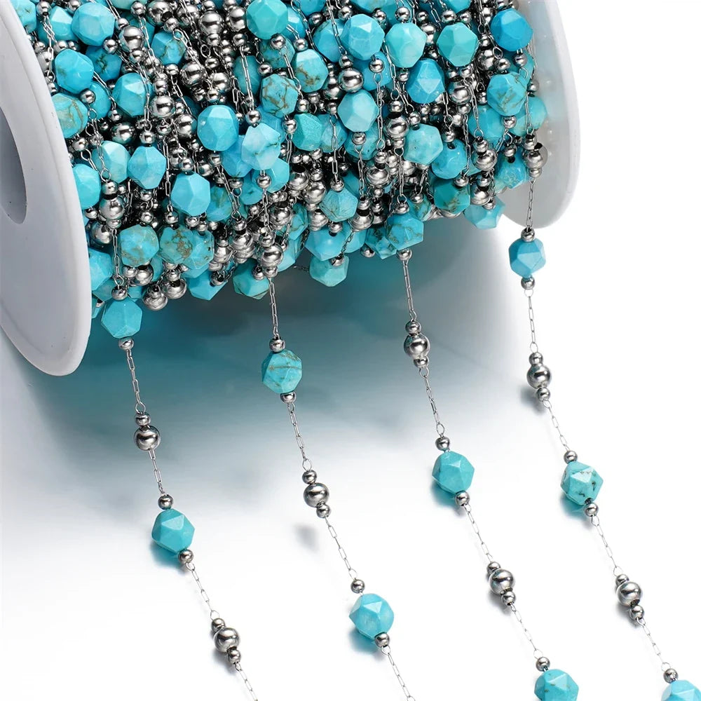Mixed Stainless Steel Stone Bead Jewelry Chain
