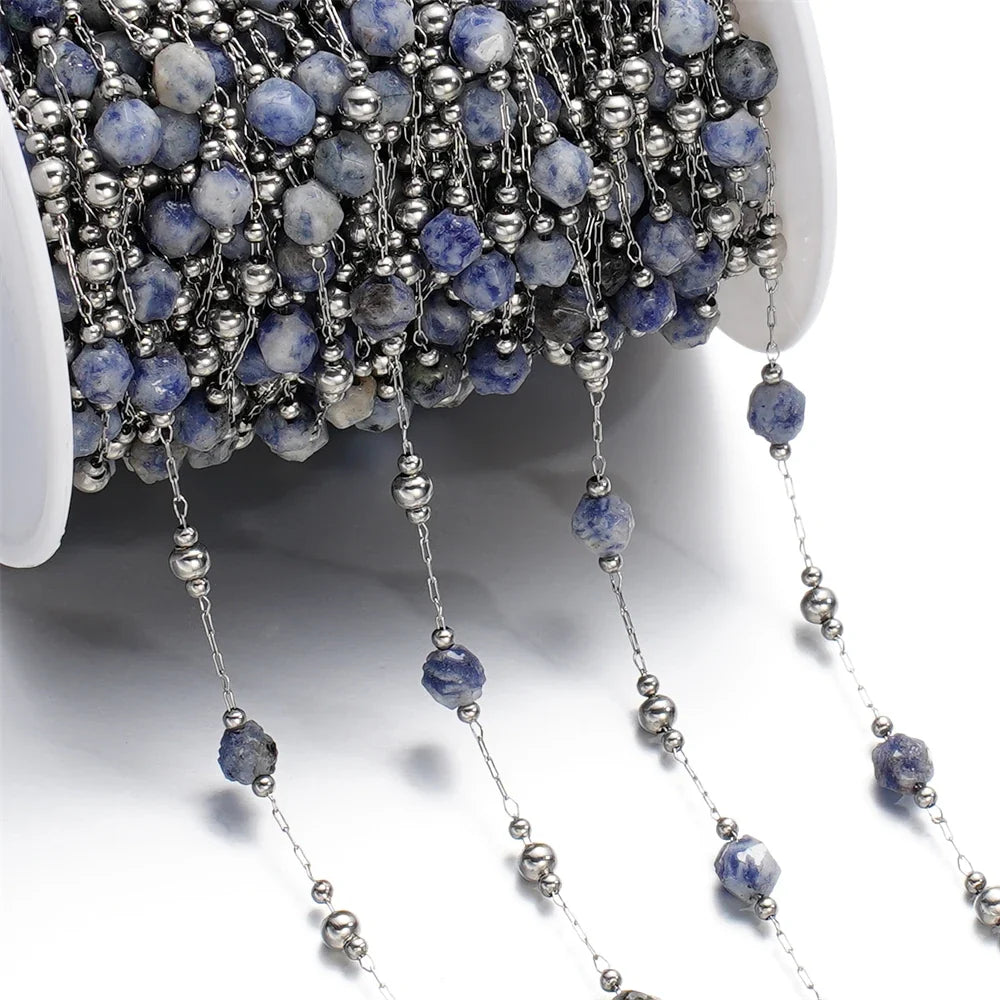 Mixed Stainless Steel Stone Bead Jewelry Chain
