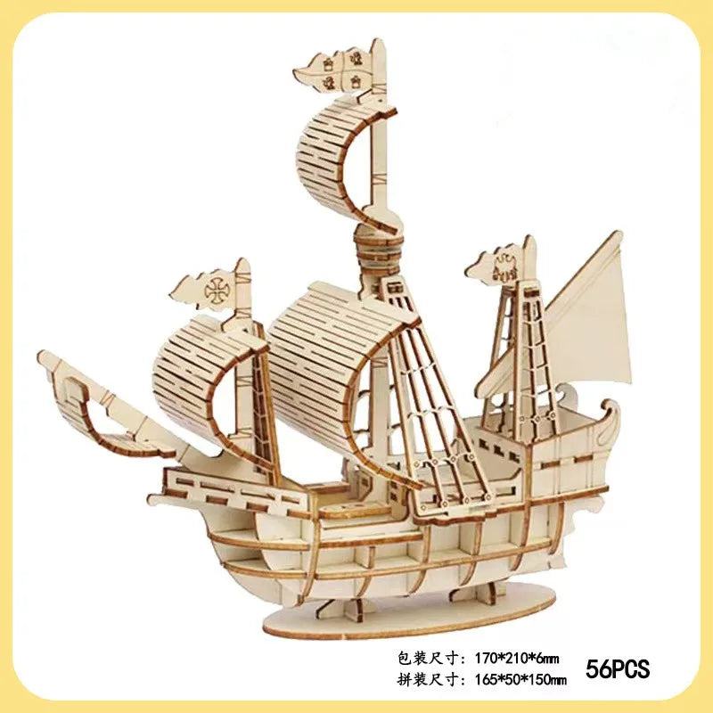 3D Wooden Sailboat Puzzle Assembly Model