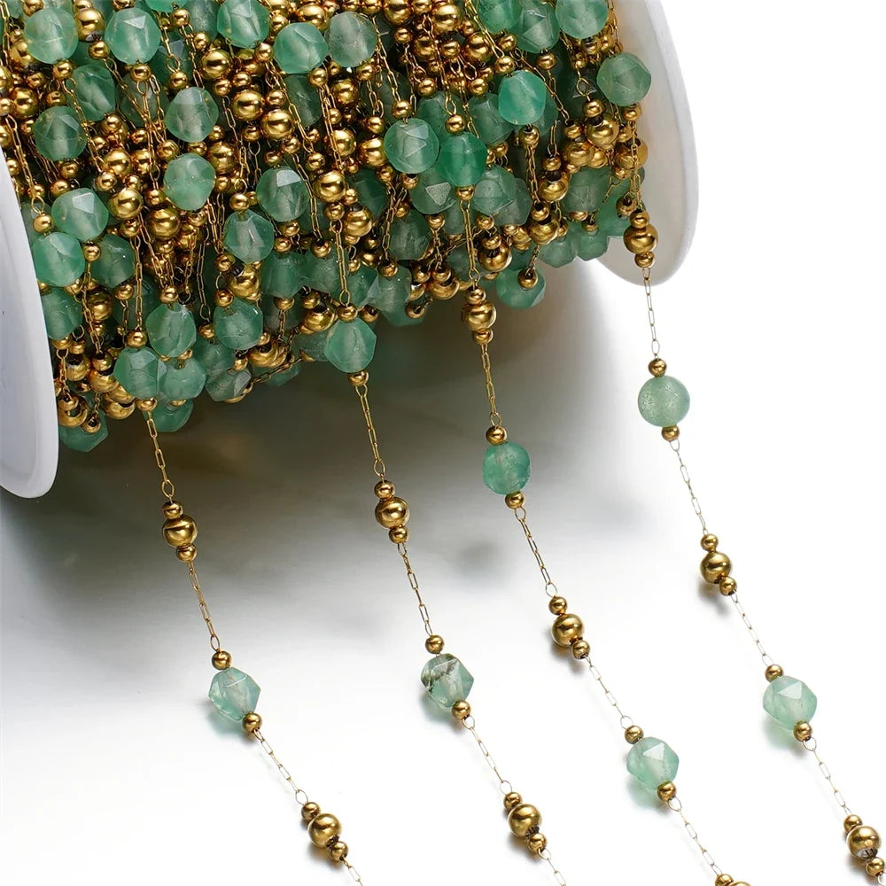 Mixed Stainless Steel Stone Bead Jewelry Chain
