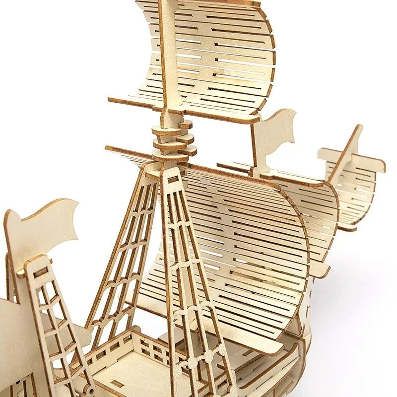 3D Wooden Sailboat Puzzle Assembly Model