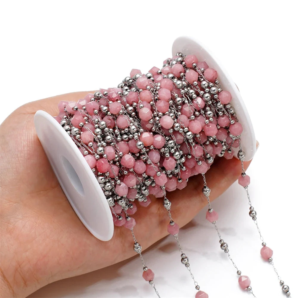Mixed Stainless Steel Stone Bead Jewelry Chain