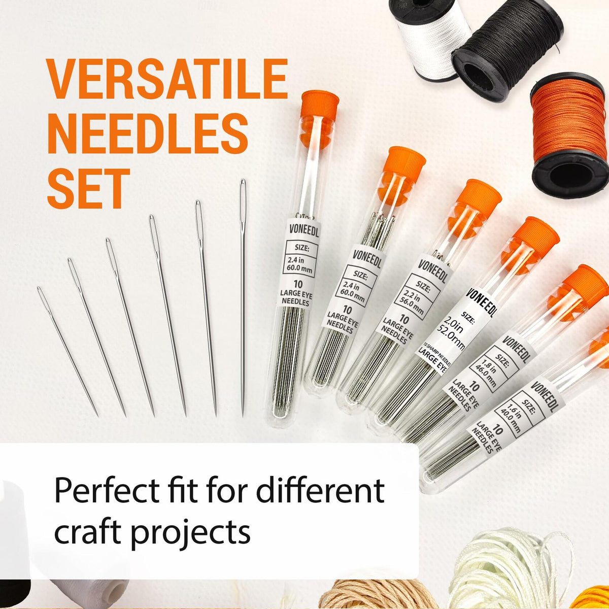 Large Eye Sharp Sewing Needles 60-Piece Set
