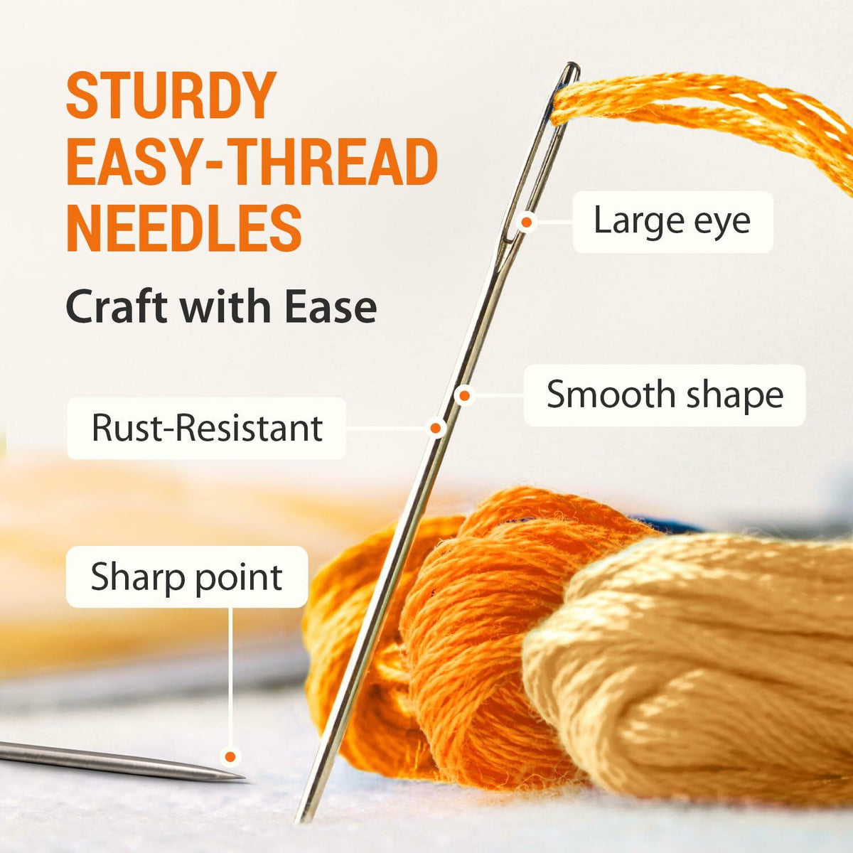 Large Eye Sharp Sewing Needles 60-Piece Set