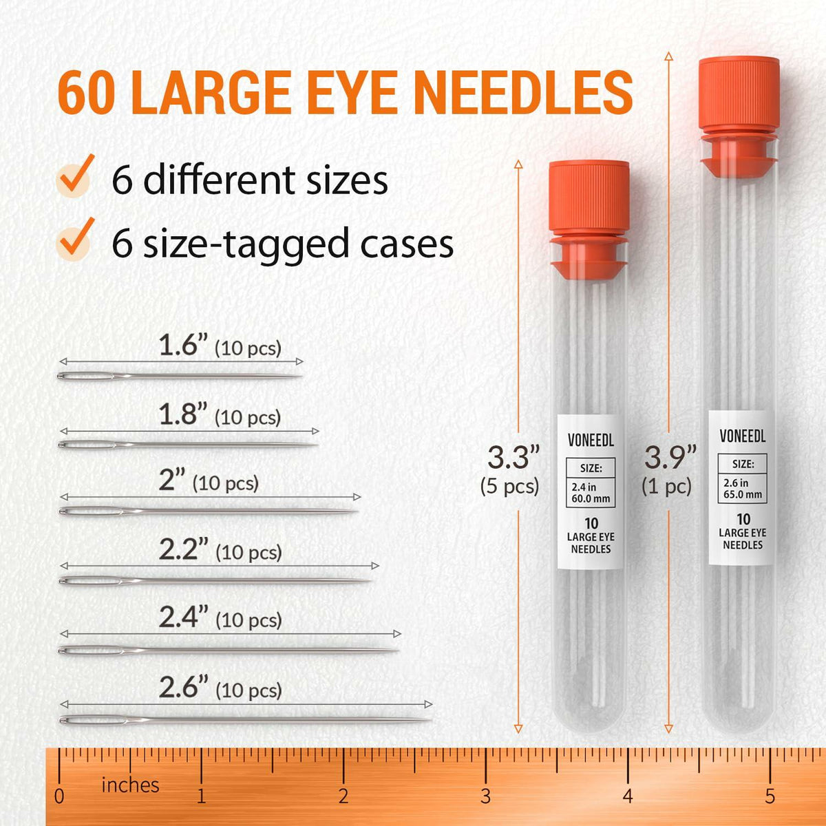 Large Eye Sharp Sewing Needles 60-Piece Set